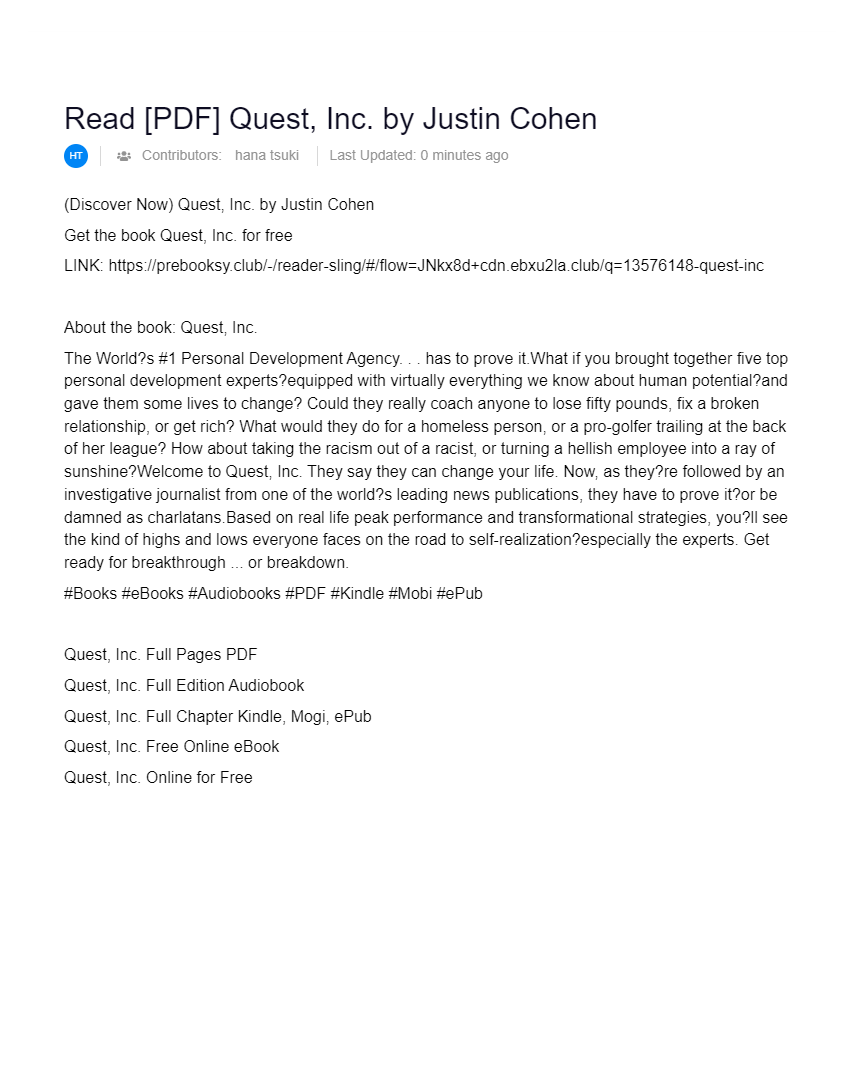 Read [PDF] Quest, Inc. by Justin Cohen AI Powered Online Docs