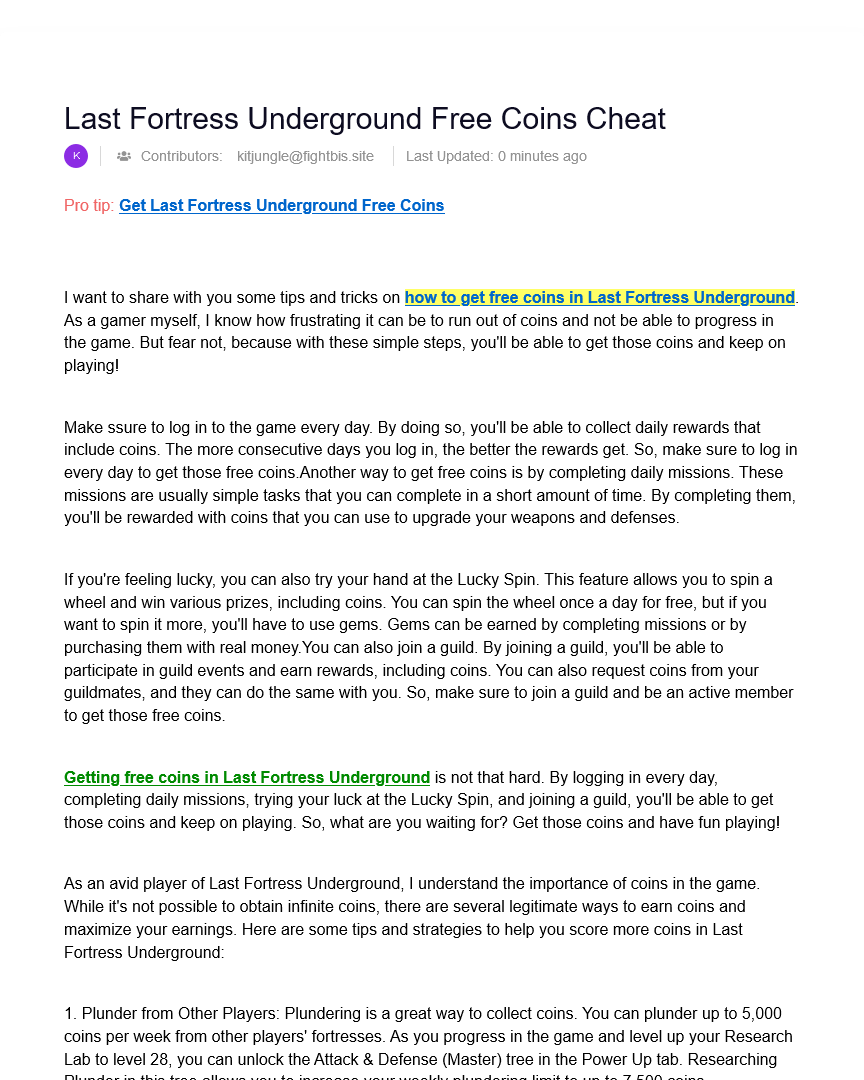 Last Fortress Underground Free Coins Cheat AI Powered Online Docs