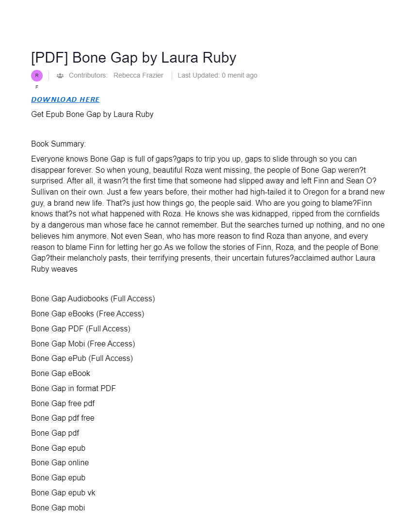 [PDF] Bone Gap by Laura Ruby AI Powered Online Docs